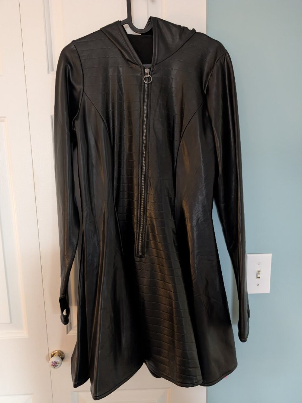 Black Milk pleather hoodie dress zip front skater